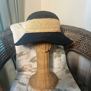 Helen Kaminski cotton black brim with black & natural raffia crown.